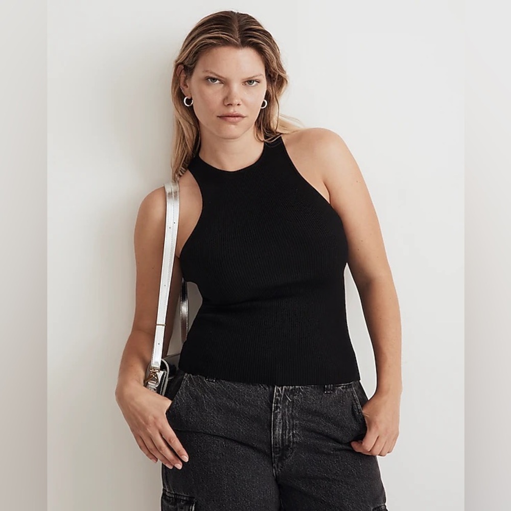 NWOT Madewell The Signature Knit Cutaway Sweater Tank True Black Medium